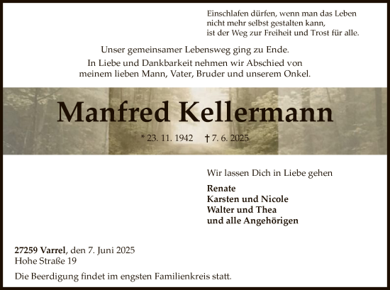 Todesanzeige von Manfred Kellermann von SYKS