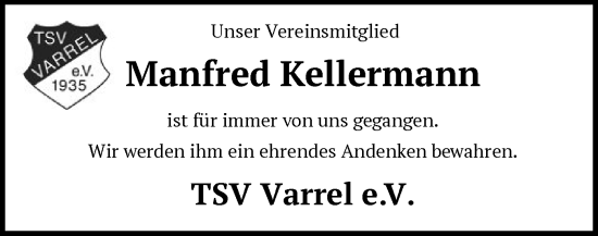 Todesanzeige von Manfred Kellermann von SYKS