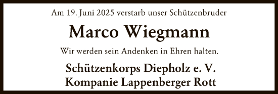 Todesanzeige von Marco Wiegmann von SYKS