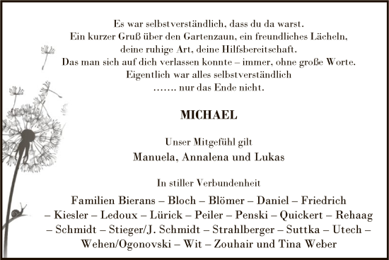 Todesanzeige von Michael  von SYWZ