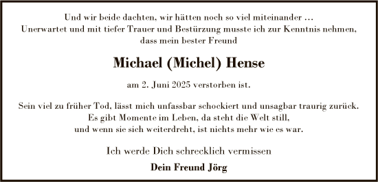 Todesanzeige von Michael Hense von SYWZ