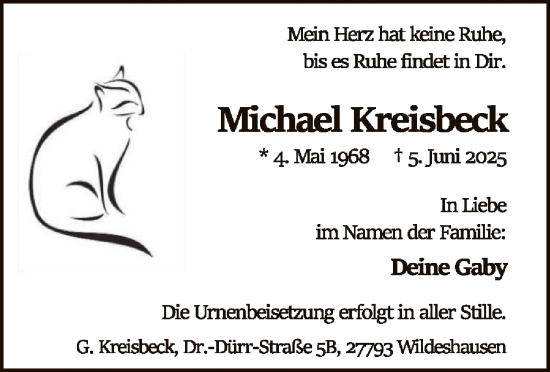 Todesanzeige von Michael Kreisbeck von SYWZ