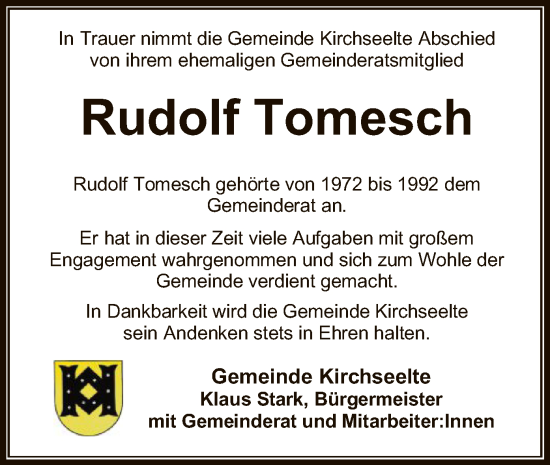 Todesanzeige von Rudi Tomesch von SYKS