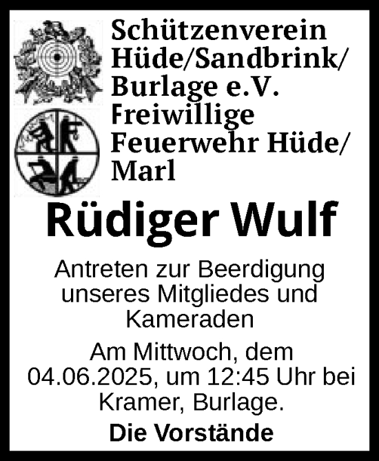 Todesanzeige von Rüdiger Wulf von SYKS