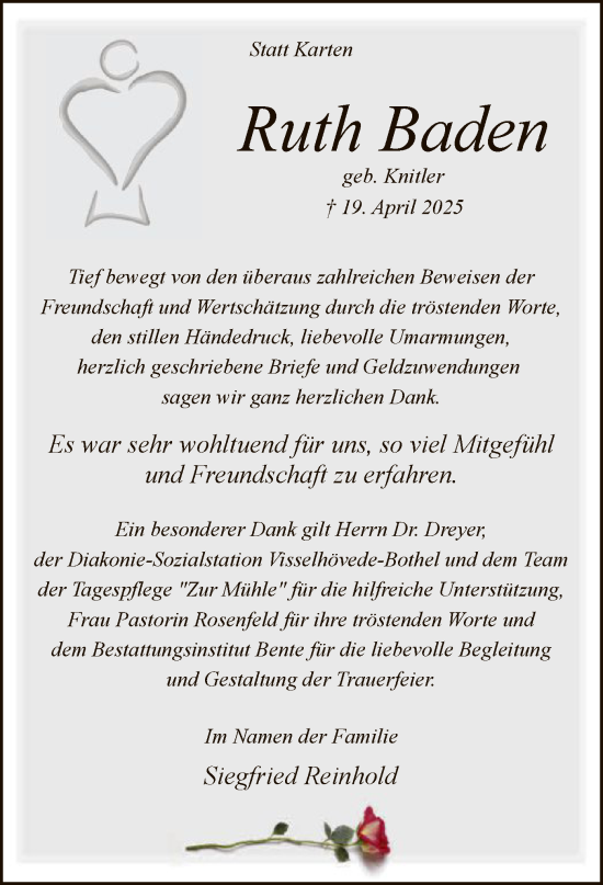 Todesanzeige von Ruth Baden von SYKR