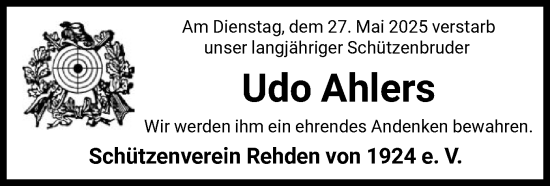 Todesanzeige von Udo Ahlers von SYKS