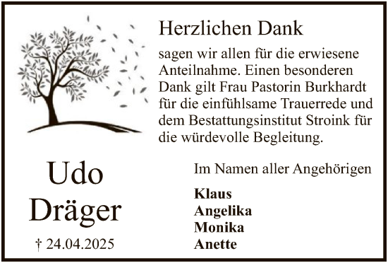 Todesanzeige von Udo Dräger von SYKS