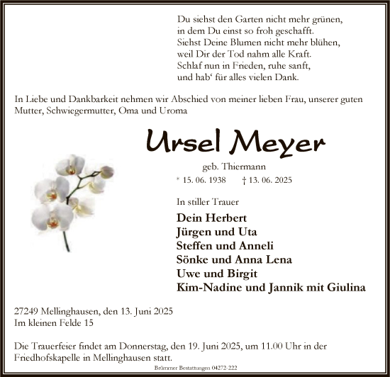 Todesanzeige von Ursel Meyer von SYKS