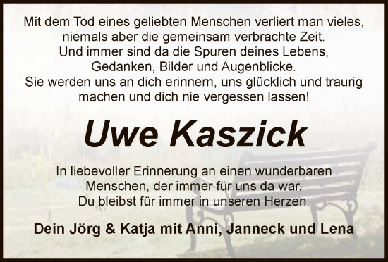Todesanzeige von Uwe Kaszick von SYKS