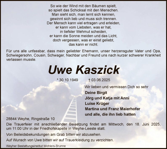 Todesanzeige von Uwe Kaszick von SYKS