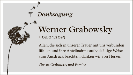 Todesanzeige von Werner Grabowsky von SYKS