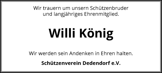 Todesanzeige von Willi König von SYKS