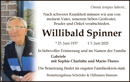 Todesanzeige von Willibald Spinner von SYKS