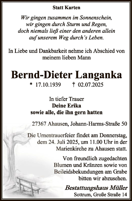 Todesanzeige von Bernd-Dieter Langanka von SYKR