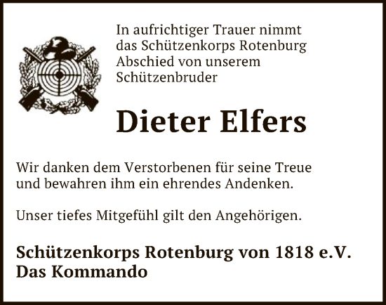 Todesanzeige von Dieter Elfers von SYKR