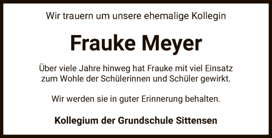 Todesanzeige von Frauke Meyer von SYKR