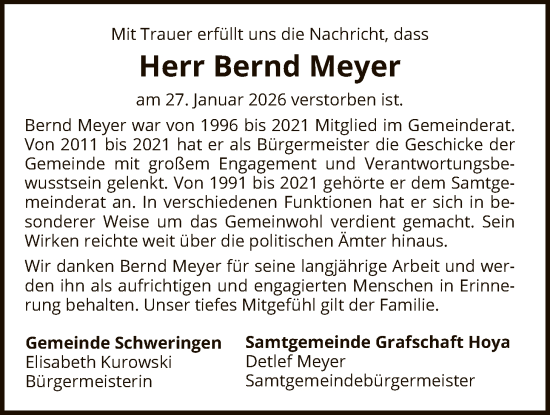 Todesanzeige von Bernd Meyer von SYKS