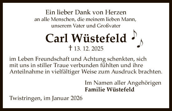 Todesanzeige von Carl Wüstefeld von SYKS