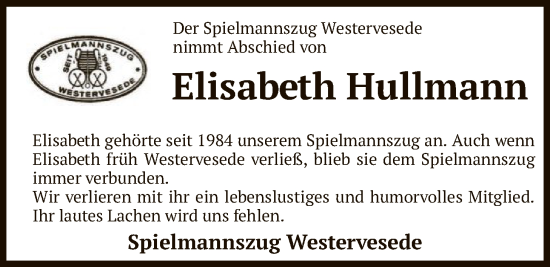 Todesanzeige von Elisabeth Hullmann von SYKR