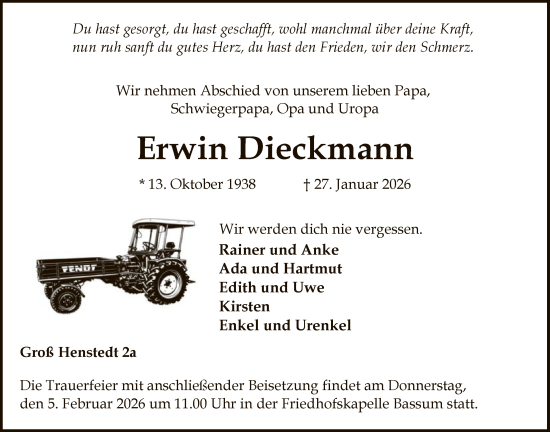 Todesanzeige von Erwin Dieckmann von SYKS