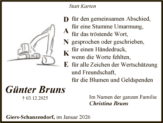 Todesanzeige von Günter Bruns von SYKS