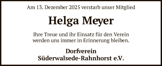 Todesanzeige von Helga Meyer von SYKR