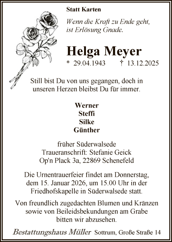 Todesanzeige von Helga Meyer von SYKR