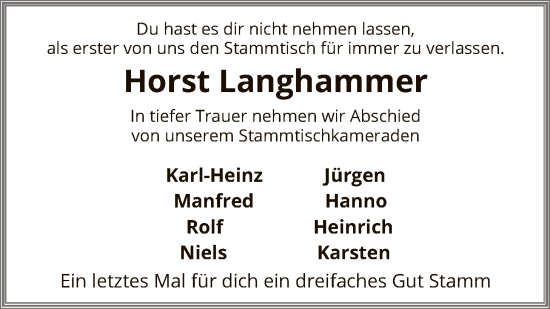 Todesanzeige von Horst Langhammer von SYKS