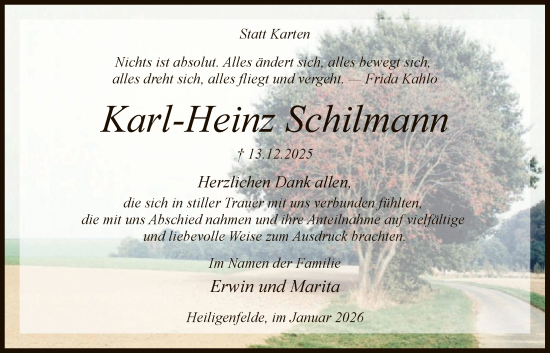 Todesanzeige von Karl-Heinz Schilmann von SYKS