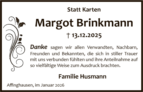Todesanzeige von Margot Brinkmann von SYKSSYKS