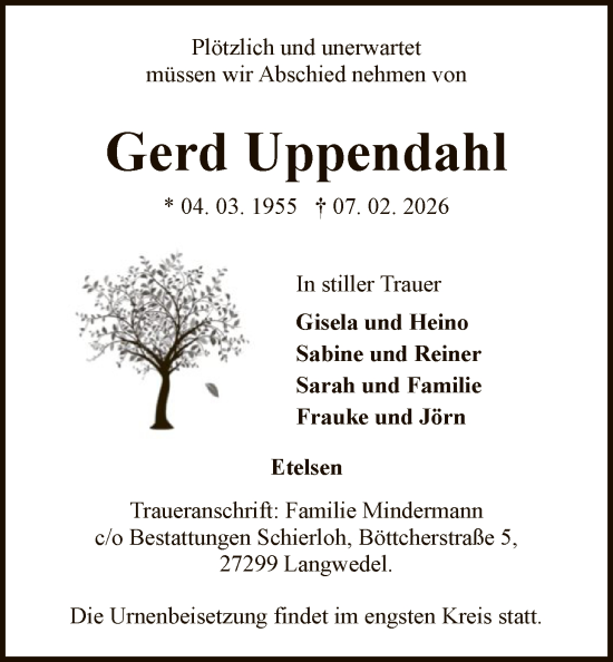 Todesanzeige von Gerd Uppendahl von SYKS