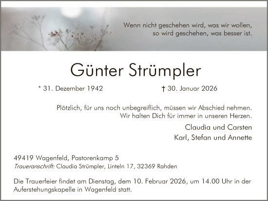 Todesanzeige von Günter Strümpler von SYKS