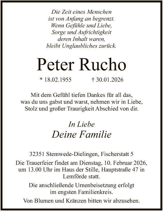 Todesanzeige von Peter Rucho von SYKS