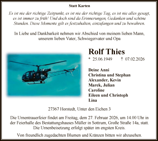 Todesanzeige von Rolf Thies von SYKR