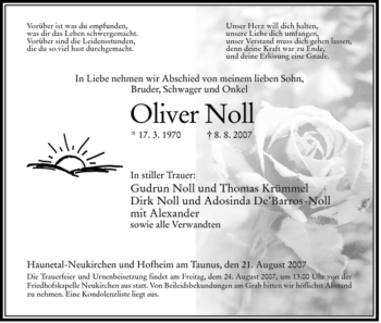 Todesanzeige von Oliver Noll von HERSFELDER ZEITUNG