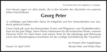 Todesanzeige von Georg Peter von HERSFELDER ZEITUNG