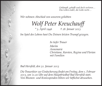 Todesanzeige von Wolf Peter Kreuchauff von Hersfeld