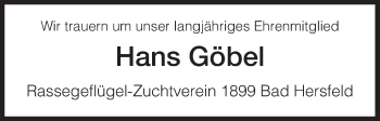 Todesanzeige von Hans Göbel von Hersfeld