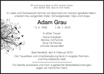 Todesanzeige von Adam Grau von Hersfeld