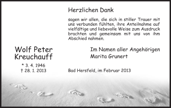 Todesanzeige von Wolf Peter Kreuchauff von Hersfeld