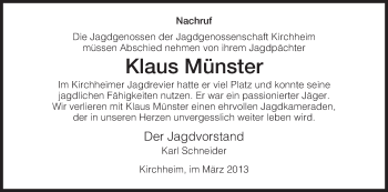 Todesanzeige von Klaus Münster von Hersfeld