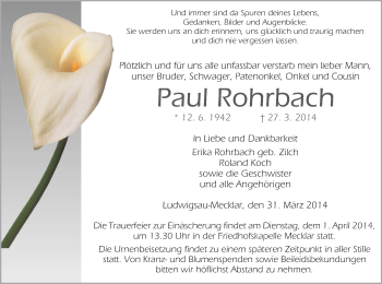 Todesanzeige von Paul Rohrbach von Hersfeld