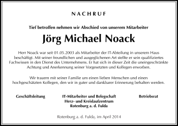 Todesanzeige von Jörg Michael Noack von Hersfeld