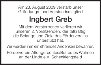 Todesanzeige von Ingbert Greb von HERSFELDER ZEITUNG