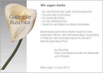 Todesanzeige von Gabrielle Ruschke von HERSFELDER ZEITUNG