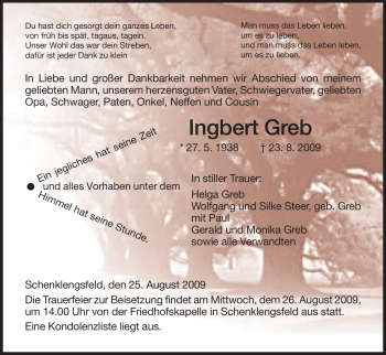 Todesanzeige von Ingbert Greb von HERSFELDER ZEITUNG