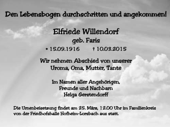 Todesanzeige von Elfriede Willdorf von Hersfeld