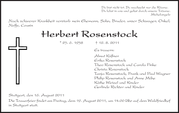Todesanzeige von Herbert Rosenstock von HERSFELDER ZEITUNG