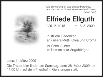 Todesanzeige von Elfriede Ellguth von HERSFELDER ZEITUNG