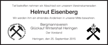 Todesanzeige von Helmut Eisenberg von Hersfeld